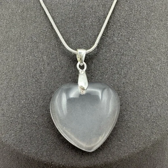 Rose Quartz Heart Pendant Necklace on Silver 925 Bail & Stainless Steel Chain - Picture 3 of 10